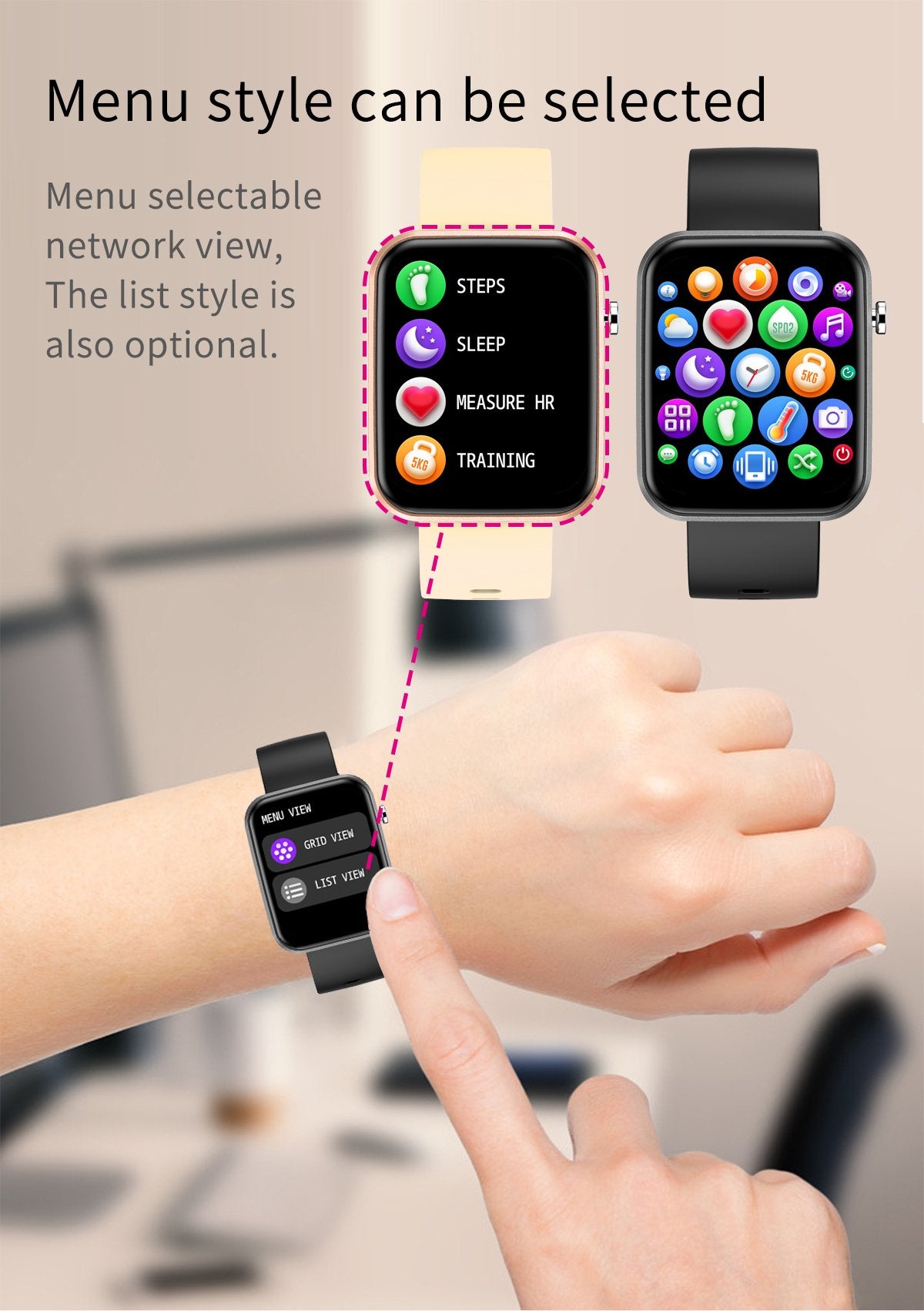 Fortschrittliche Smartwatch mit drei Armbändern und Wellness- + Aktivitäts-Tracker