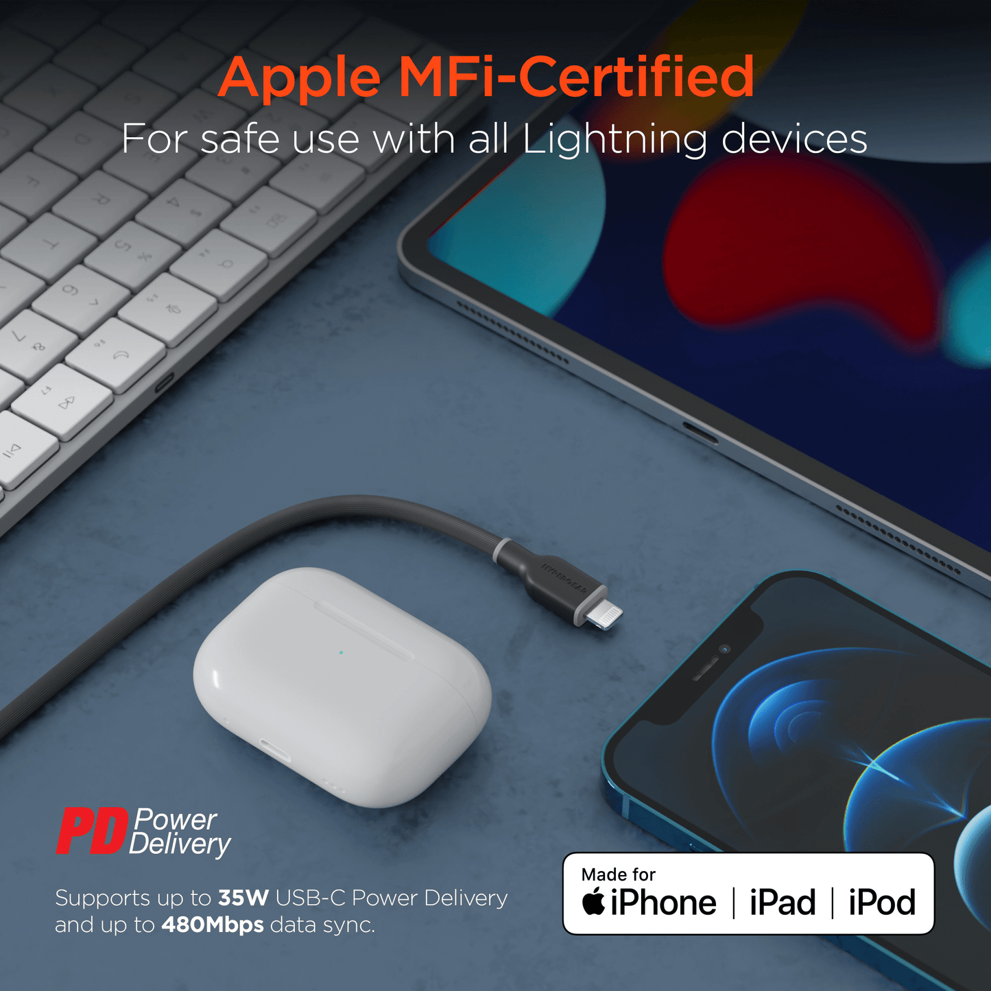 HyperGear Flexi PRO USB-C auf Lightning Kabel 3m