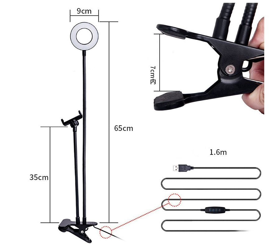LED-Selfie-Ringlicht für Live-Übertragungen – Verstellbares Make-up-Licht – 8-cm-Ständer
