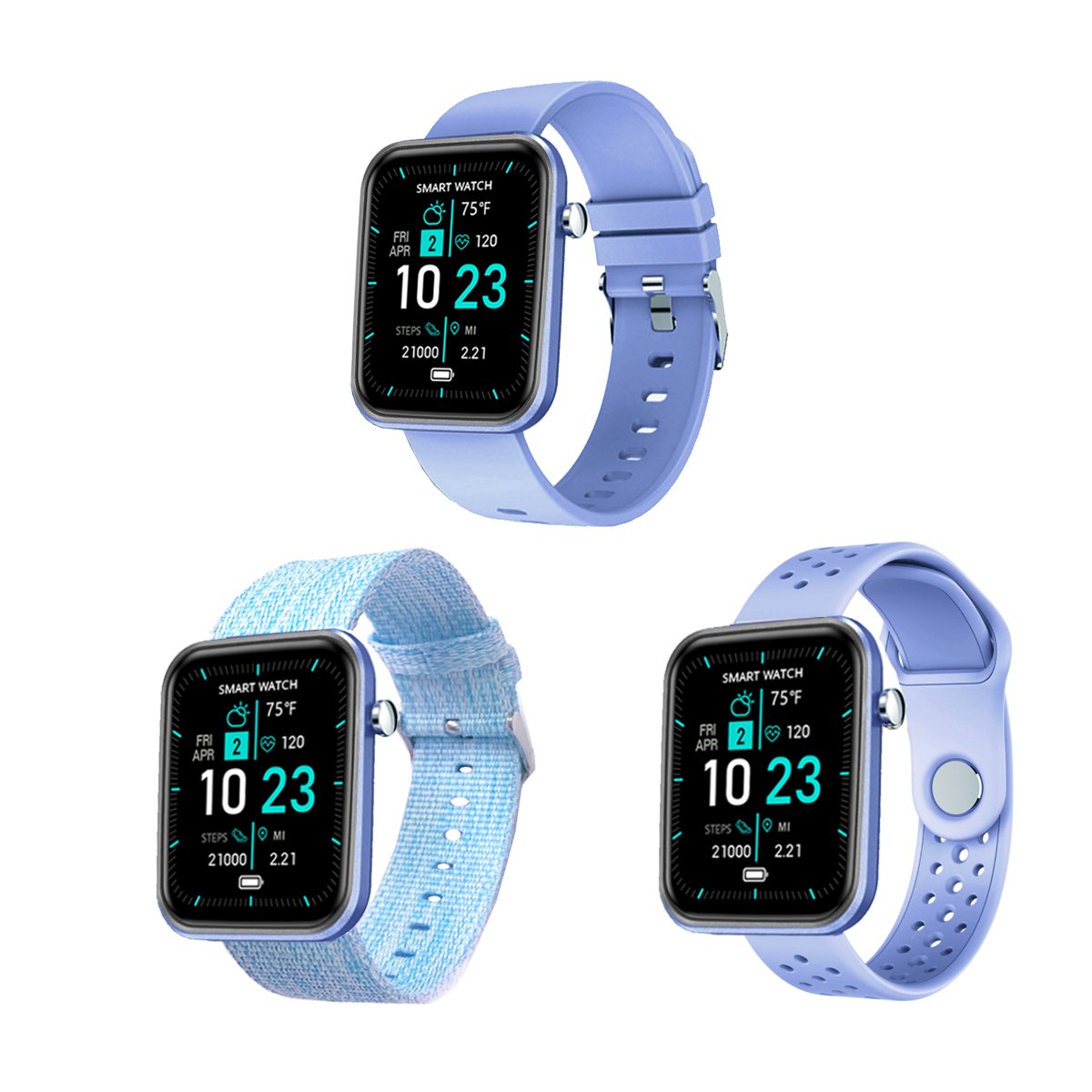 Fortschrittliche Smartwatch mit drei Armbändern und Wellness- + Aktivitäts-Tracker
