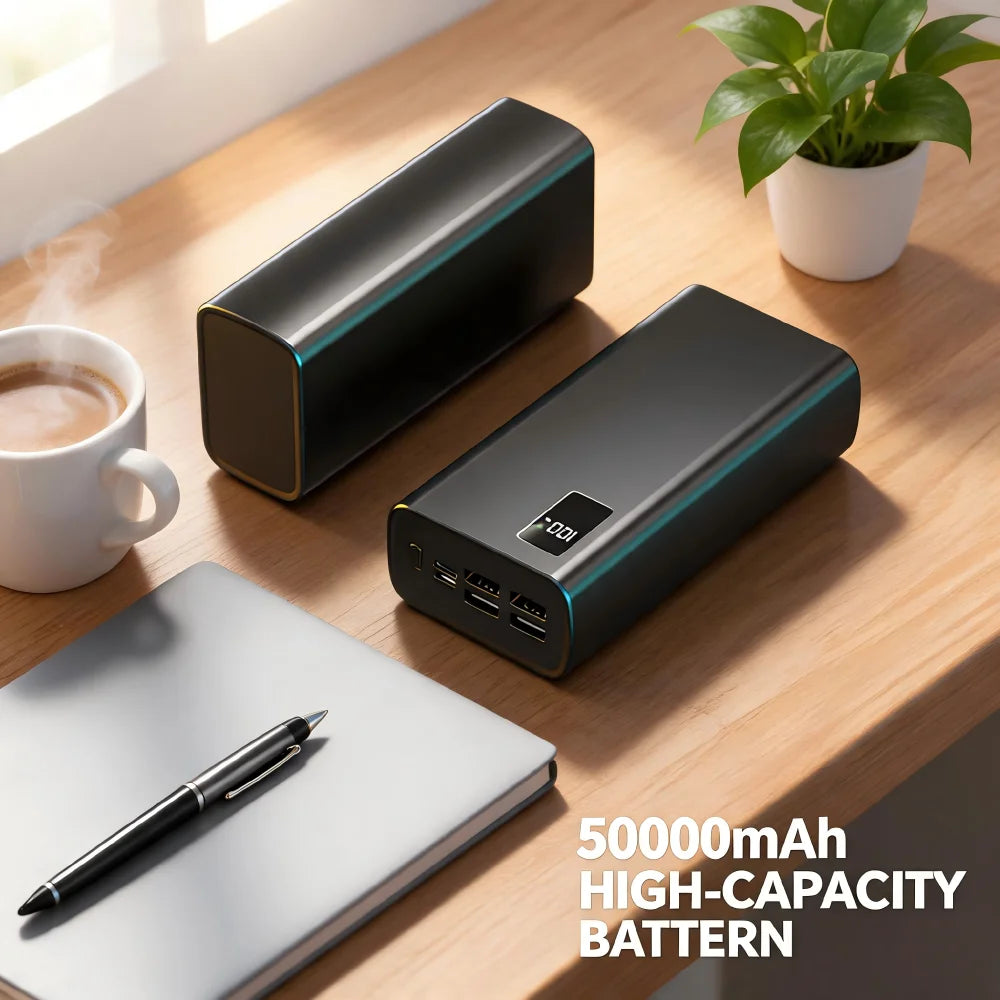 50000mAh Portable Power Bank Fast Charging Cell Phone Charger With 4 USB Output Ports External Battery For Mobile Phone Laptop