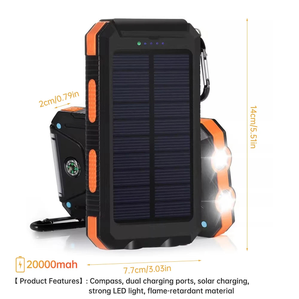 20000mAh Tragbare Solar Powerbank Camping Externes Akku-Ladegerät für Mobiltelefone 2 USB/LED Taschenlampen Ladegerät