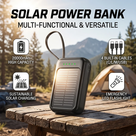 UK Stocked Solar Power Bank 20000mAh Portable Phone Charging Povew bank Outdoor External Battery Charger with LED Light for All Smartphones