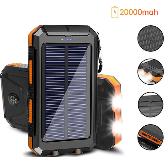 20000mAh Tragbare Solar Powerbanks Outdoor Notstromaggregat Externe Batterie mit LED-Licht Kompass Powerbanks