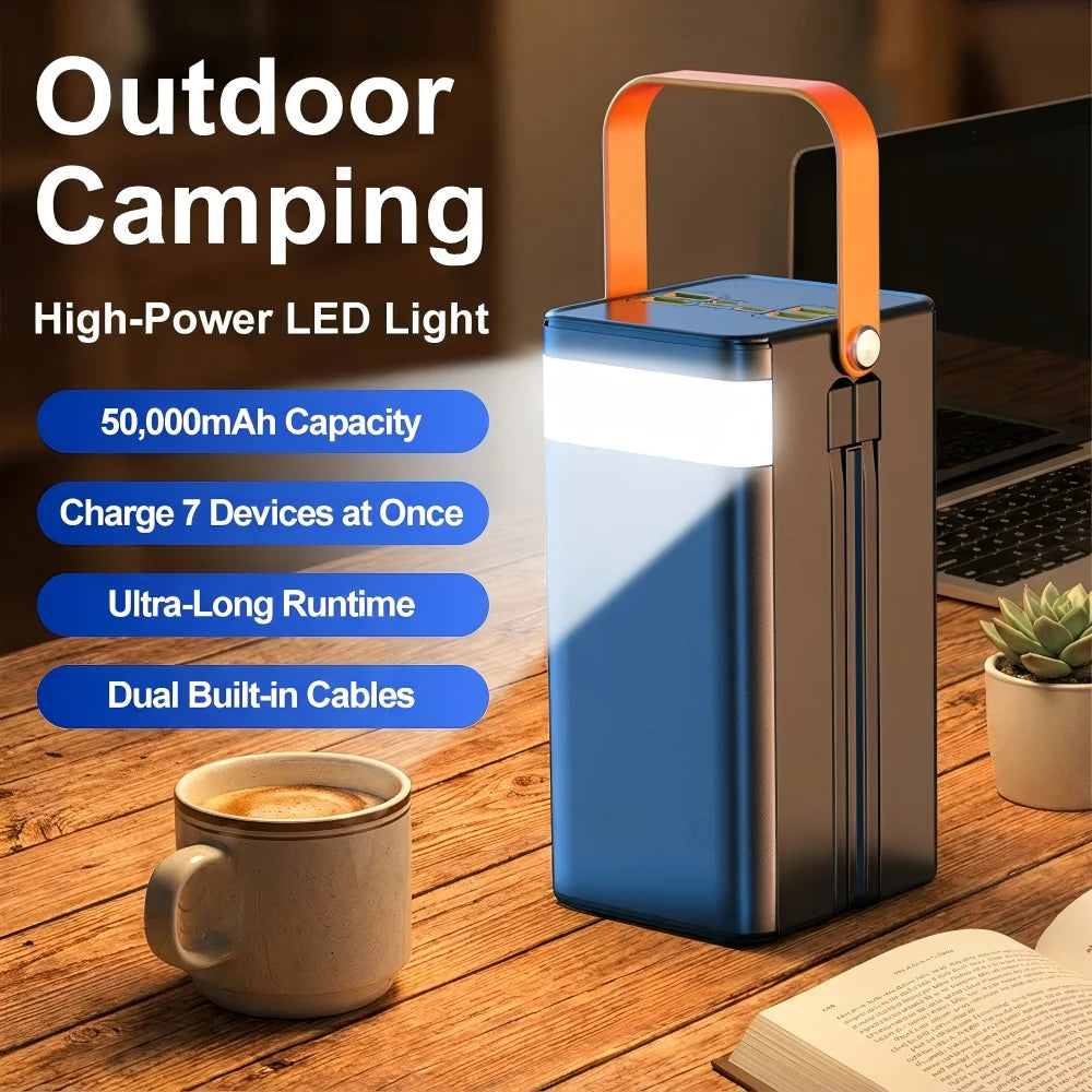 50000mAh Power Bank With Digital Display Outdoor Camping LED Light Portable Charger Fast Charging For Mobile Phone Laptop Tablet