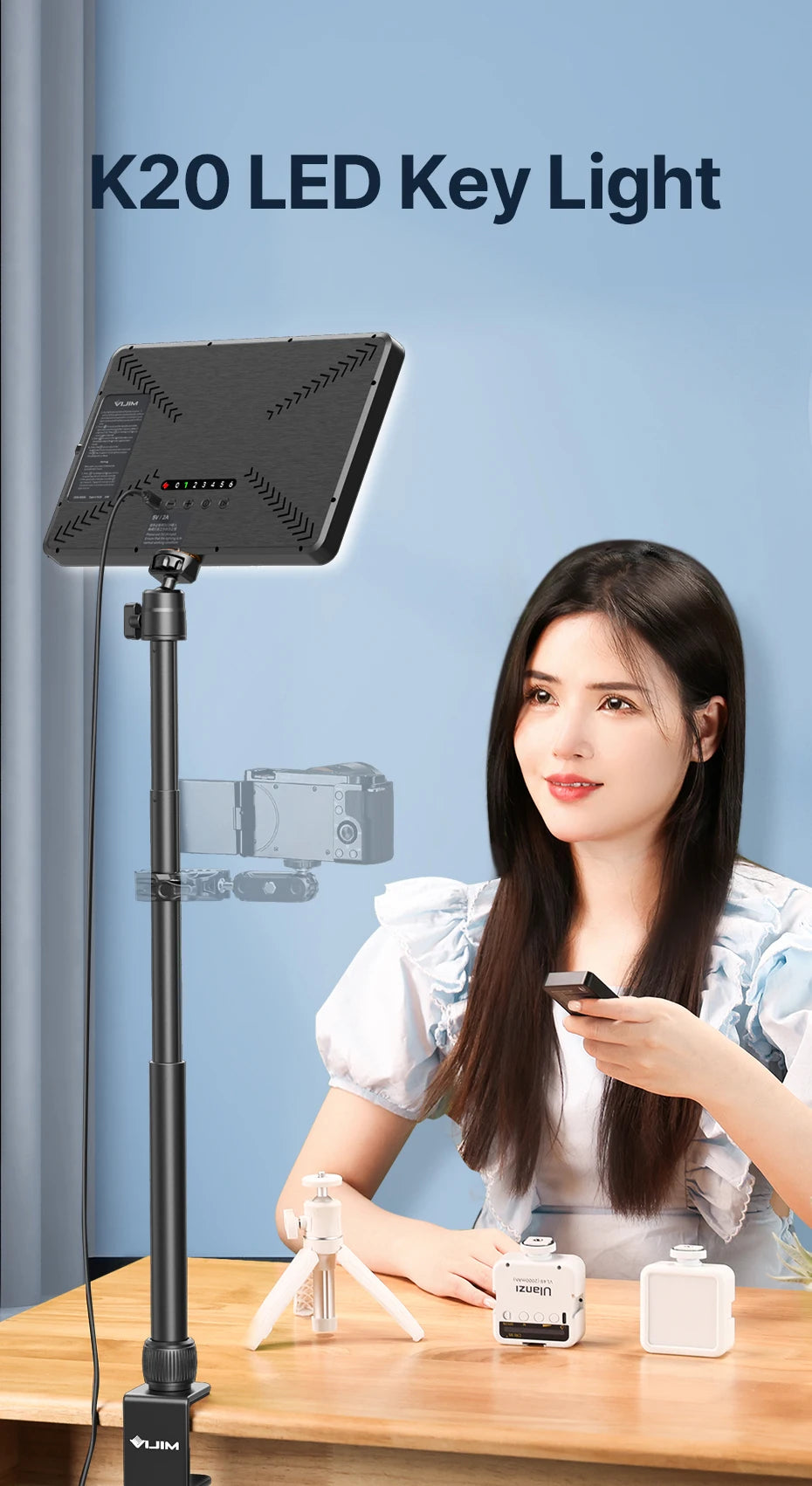 Ulanzi VIJIM K20 pro Desktop Led Panel Lights Photography Studio Lamp Fill light With Super Clamp Extend Stand for Live Stream