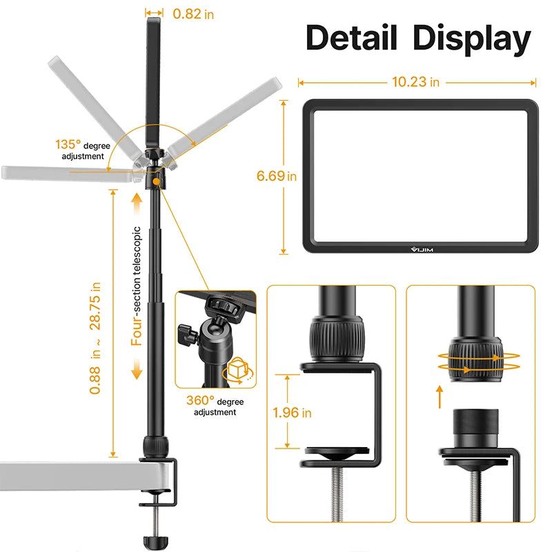 Ulanzi VIJIM K20 pro Desktop Led Panel Lights Photography Studio Lamp Fill light With Super Clamp Extend Stand for Live Stream