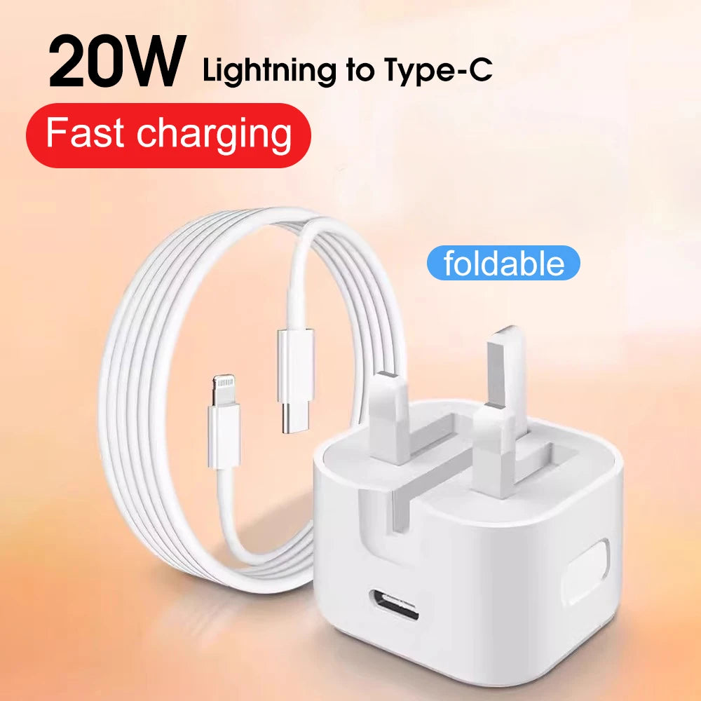 Cargador Rápido PD de 20W Adaptador Plegable para iPhone 14 13 12 11 Pro Max 8 7 6 6s Plus Accesorios de Cable de Datos de Carga Rápida