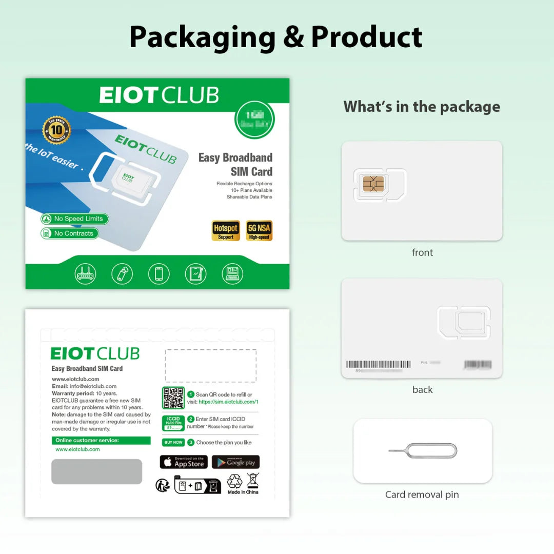 EIOTCLUB Europe SIM Card, 1GB, High-Speed Prepaid Data-Only SIM for 33 EU Countries, Rechargeable, for Phones, Routers, Tablets