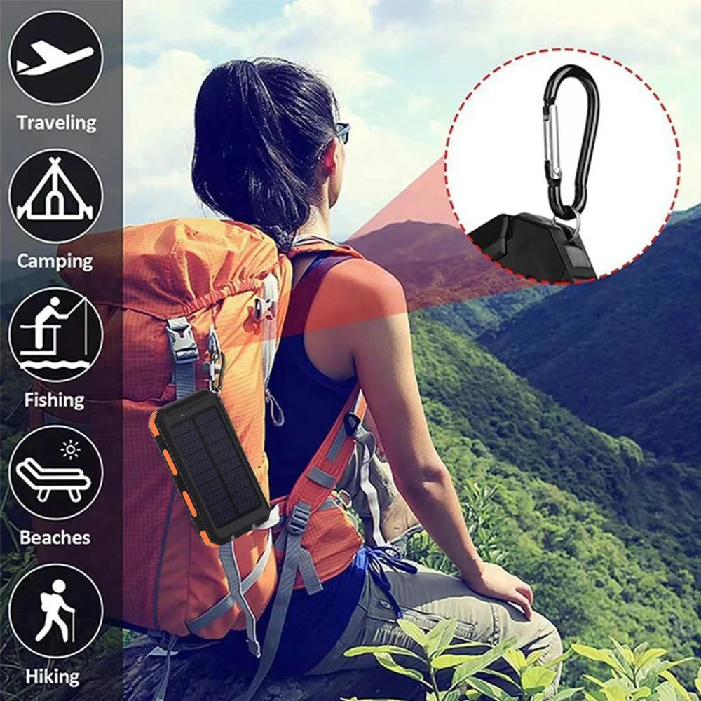 20000mAh Portable Solar Power Bank Camping External Battery Charger for Mobile Phones 2 USB/ LED Flashlights Charger