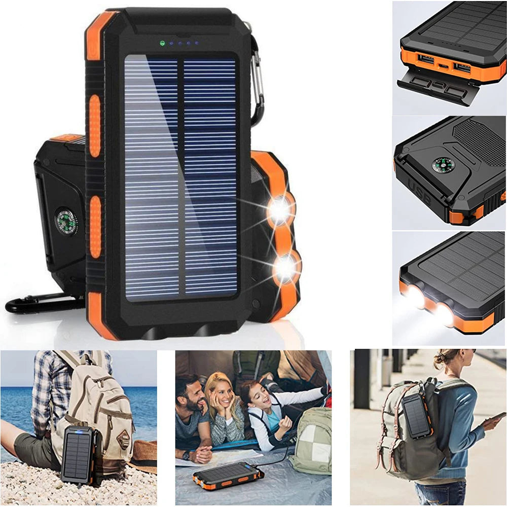 20000mAh Tragbare Solar Powerbank Camping Externes Akku-Ladegerät für Mobiltelefone 2 USB/LED Taschenlampen Ladegerät
