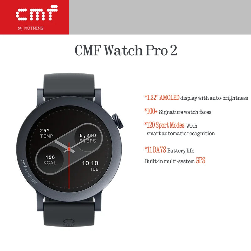 CMF by Nothing Watch Pro 2 Smartwatch with 1.32’’ AMOLED Display, 11 Days Battery Life, Bluetooth Calls with AI Noise Reduction, GPS, Android iOS