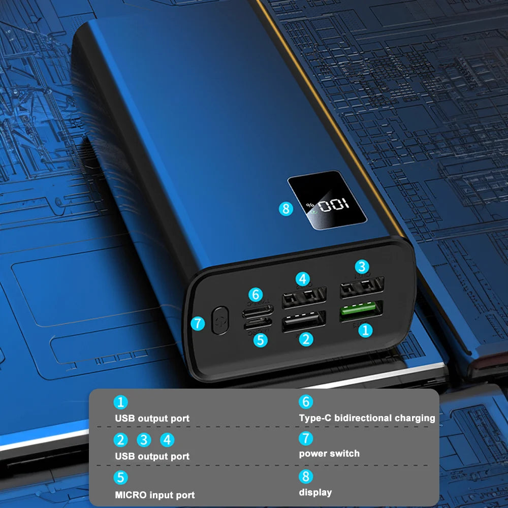 50000mAh Portable Power Bank Fast Charging Cell Phone Charger With 4 USB Output Ports External Battery For Mobile Phone Laptop