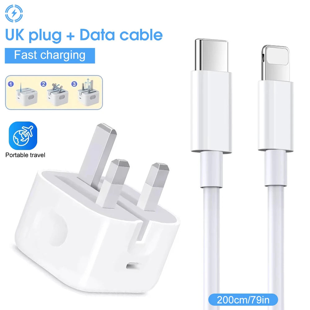 Cargador Rápido PD de 20W Adaptador Plegable para iPhone 14 13 12 11 Pro Max 8 7 6 6s Plus Accesorios de Cable de Datos de Carga Rápida