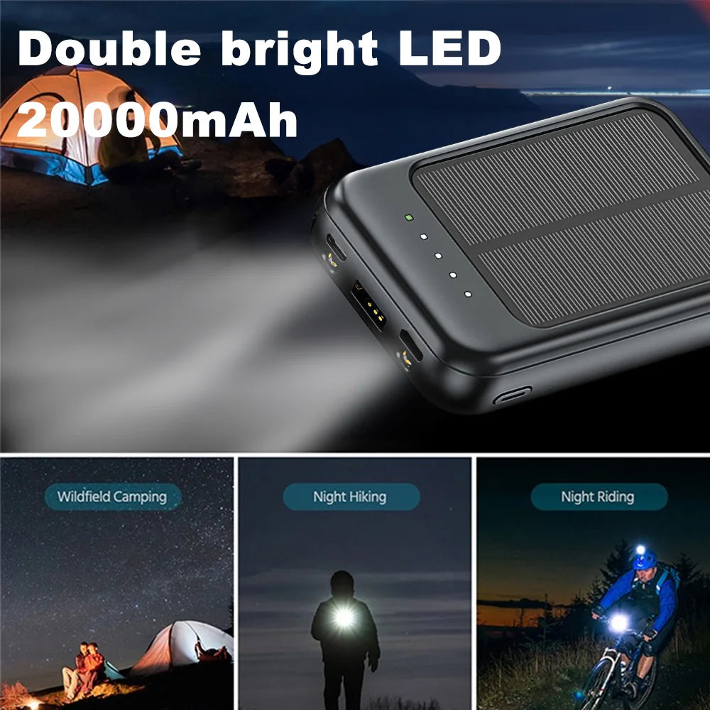 UK Stocked Solar Power Bank 20000mAh Portable Phone Charging Povew bank Outdoor External Battery Charger with LED Light for All Smartphones