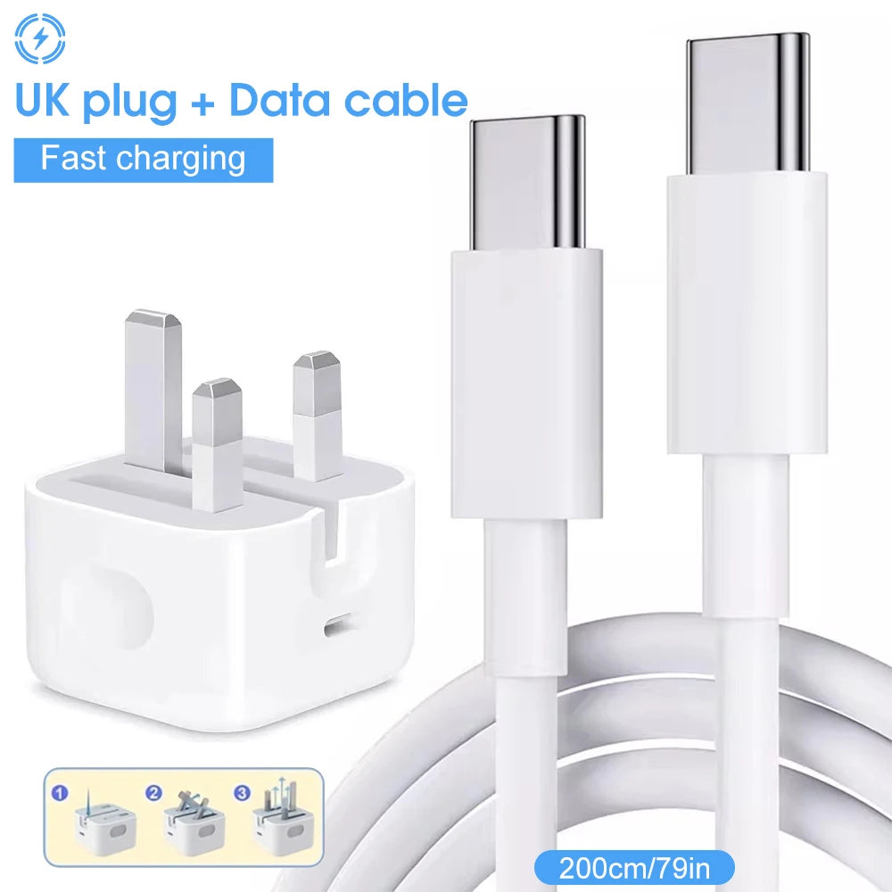Charger With Phone Cable Mobile Phone Adapter 20W For iPhone 15 16 iPad 9 10 11 iPad Air 4 5 6 Type-C Interface