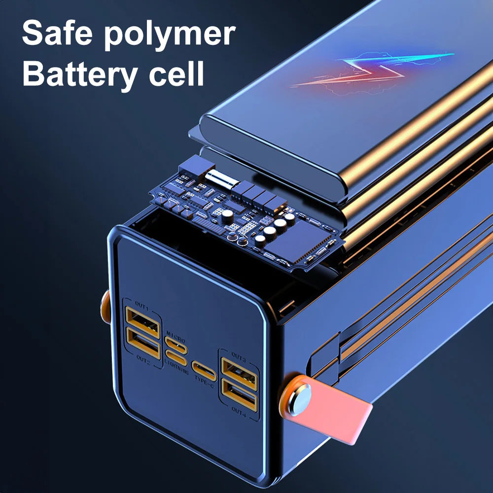 50000mAh Power Bank With Digital Display Outdoor Camping LED Light Portable Charger Fast Charging For Mobile Phone Laptop Tablet
