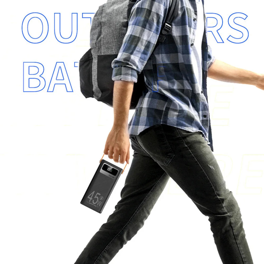 50000mAh Power Bank With Digital Display Outdoor Camping LED Light Portable Charger Fast Charging For Mobile Phone Laptop Tablet