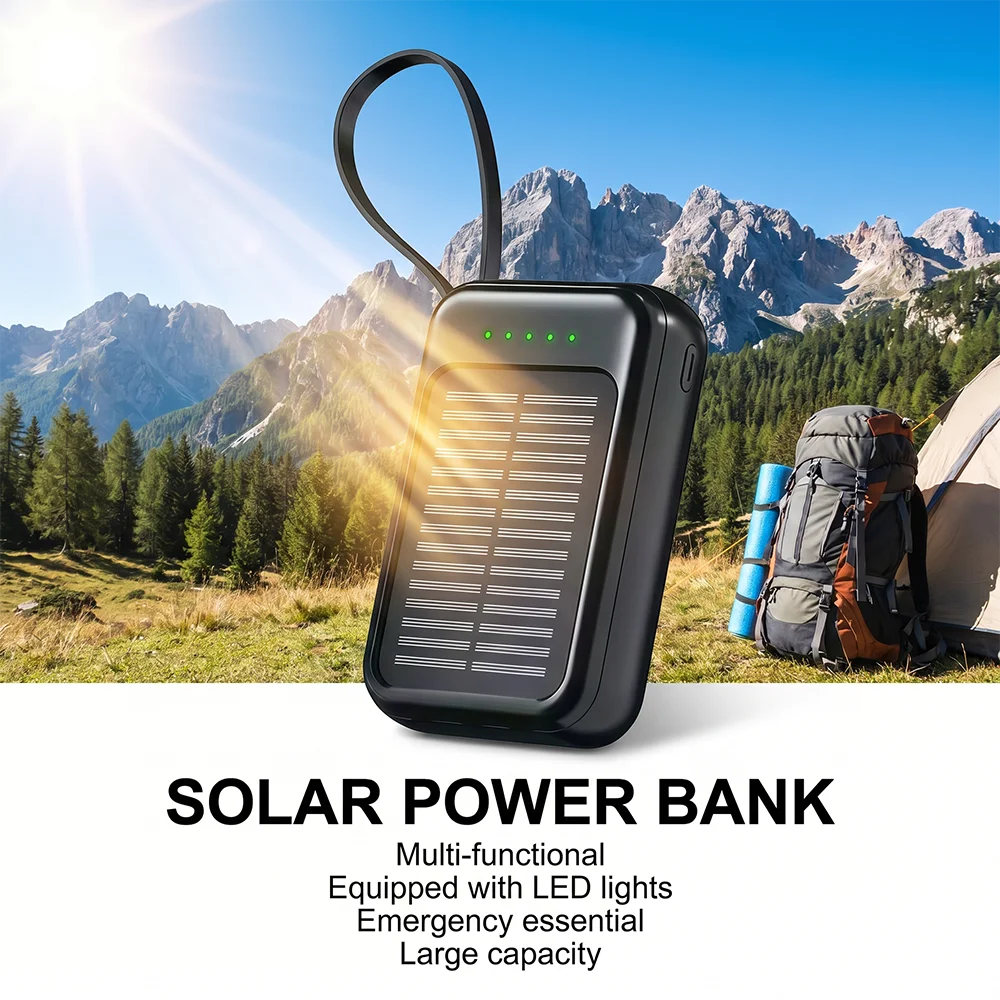 UK Stocked Solar Power Bank 20000mAh Portable Phone Charging Povew bank Outdoor External Battery Charger with LED Light for All Smartphones