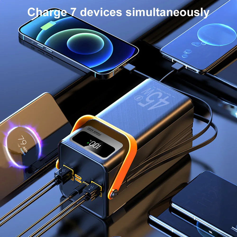 50000mAh Power Bank With Digital Display Outdoor Camping LED Light Portable Charger Fast Charging For Mobile Phone Laptop Tablet
