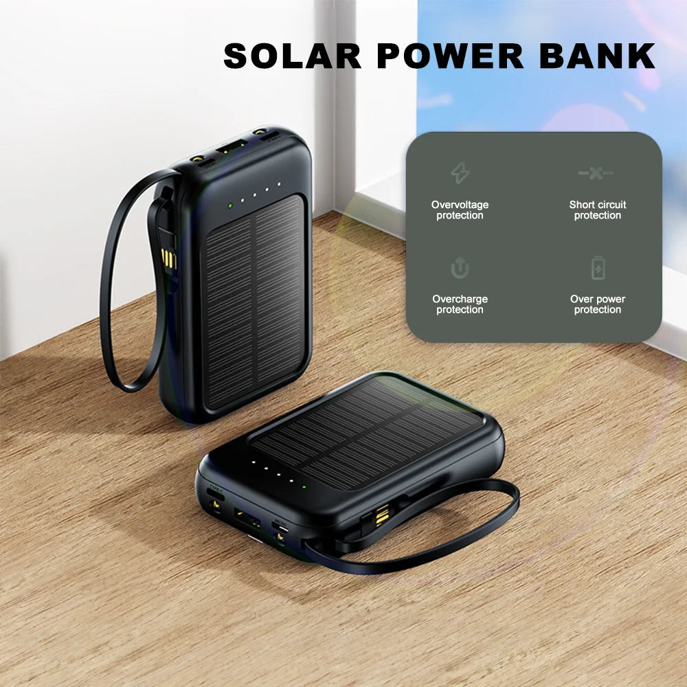 UK Stocked Solar Power Bank 20000mAh Portable Phone Charging Povew bank Outdoor External Battery Charger with LED Light for All Smartphones