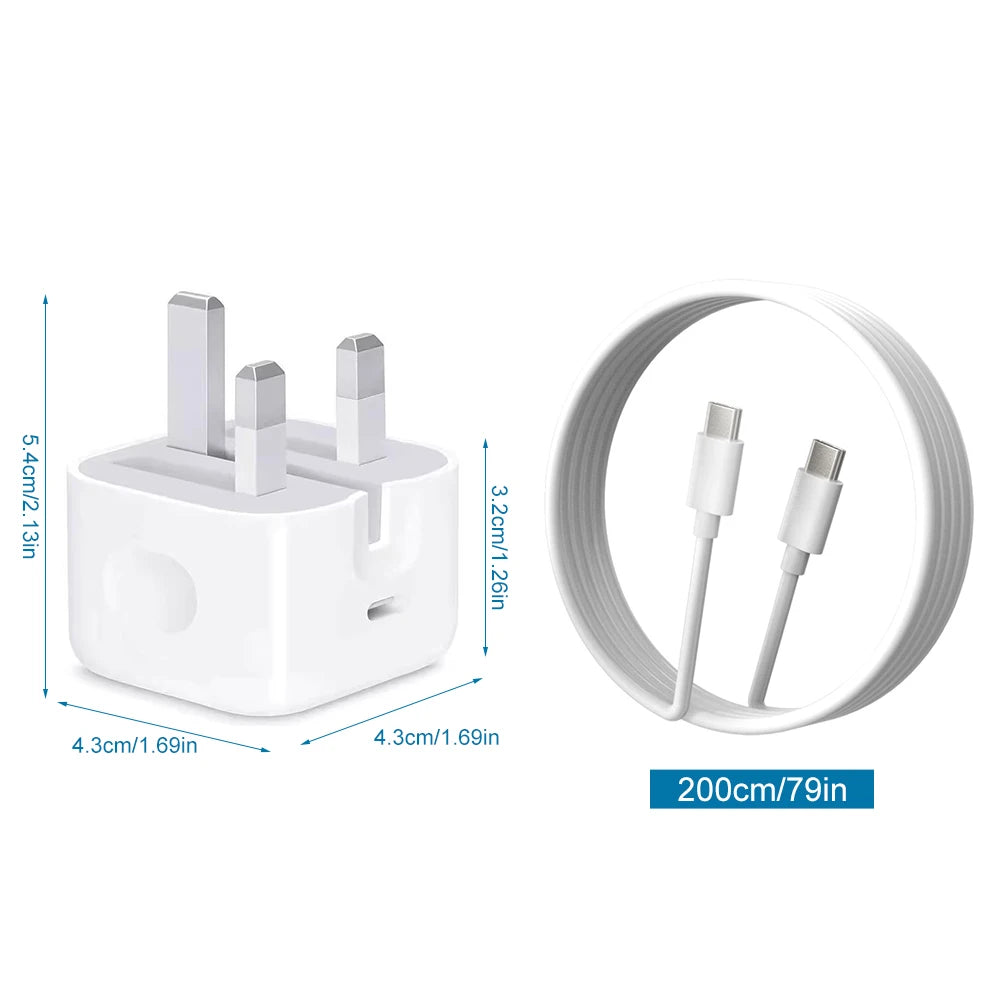 Charger With Phone Cable Mobile Phone Adapter 20W For iPhone 15 16 iPad 9 10 11 iPad Air 4 5 6 Type-C Interface