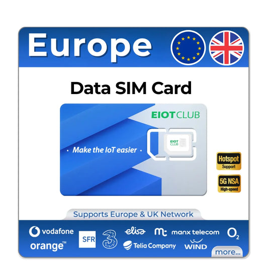 EIOTCLUB Europe SIM-Karte, 1 GB, Prepaid Highspeed-Datentarif-SIM für 33 EU-Länder, aufladbar, für Smartphones, Router, Tablets