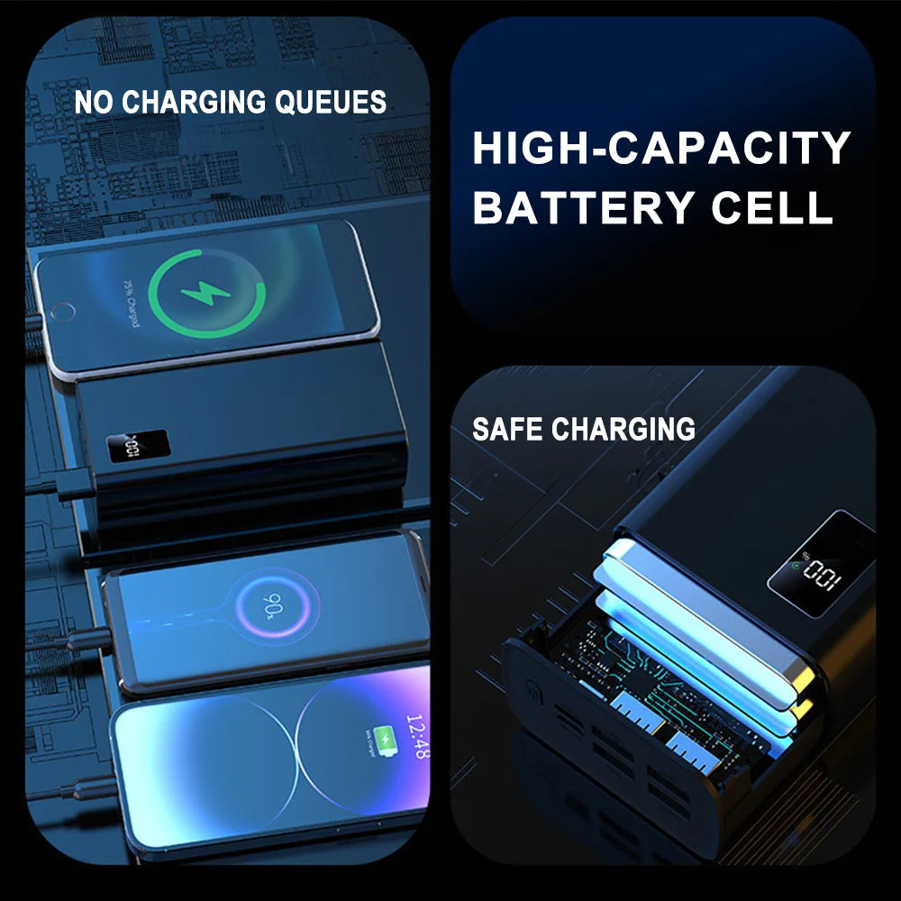 50000mAh Portable Power Bank Fast Charging Cell Phone Charger With 4 USB Output Ports External Battery For Mobile Phone Laptop