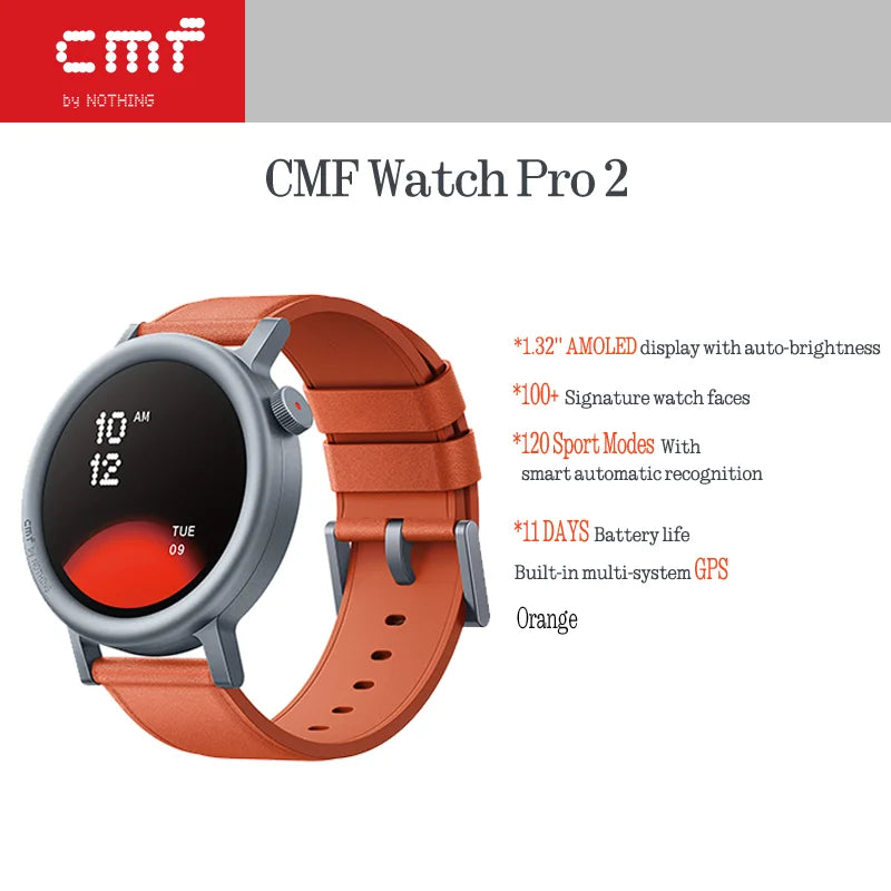 CMF by Nothing Watch Pro 2 Smartwatch mit 1,32 Zoll AMOLED Display, 11 Tagen Akkulaufzeit, Bluetooth-Anrufen mit AI-Geräuschunterdrückung, GPS, Android iOS