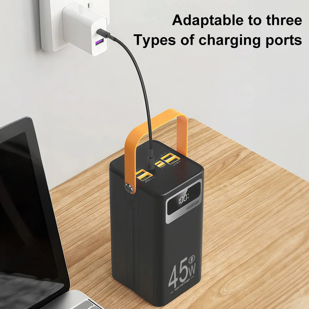50000mAh Powerbank mit Digitalanzeige, Outdoor-Camping-LED-Licht, tragbares Ladegerät, Schnellladung für Mobiltelefon, Laptop, Tablet