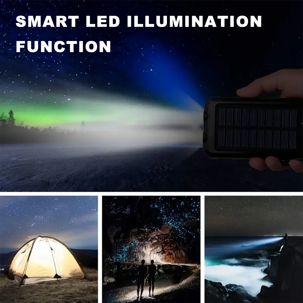 UK Stocked Solar Power Bank 20000mAh Portable Phone Charging Povew bank Outdoor External Battery Charger with LED Light for All Smartphones