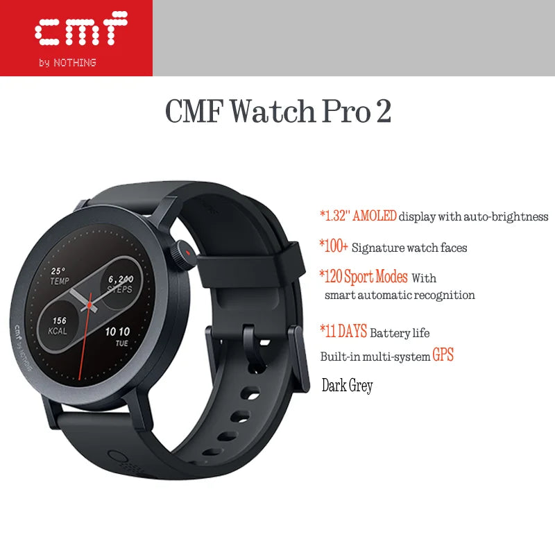CMF by Nothing Watch Pro 2 Smartwatch with 1.32’’ AMOLED Display, 11 Days Battery Life, Bluetooth Calls with AI Noise Reduction, GPS, Android iOS