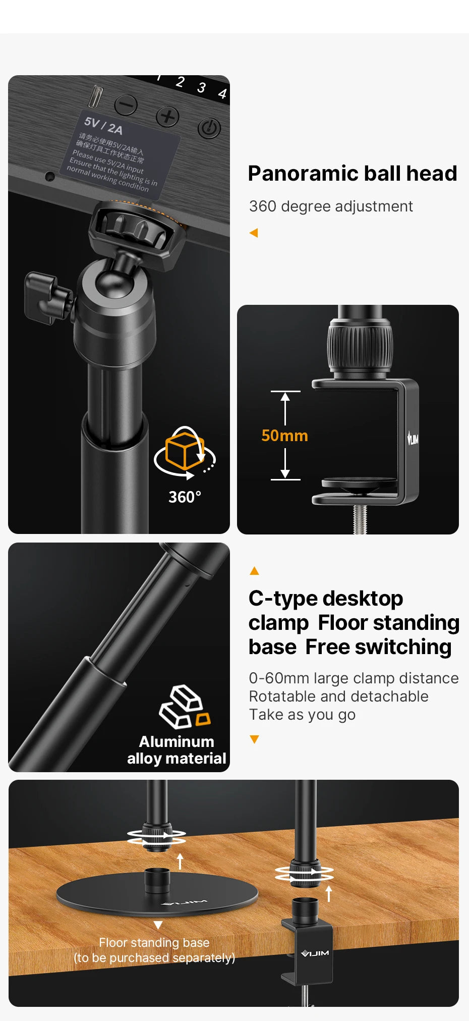 Ulanzi VIJIM K20 pro Desktop Led Panel Lights Photography Studio Lamp Fill light With Super Clamp Extend Stand for Live Stream