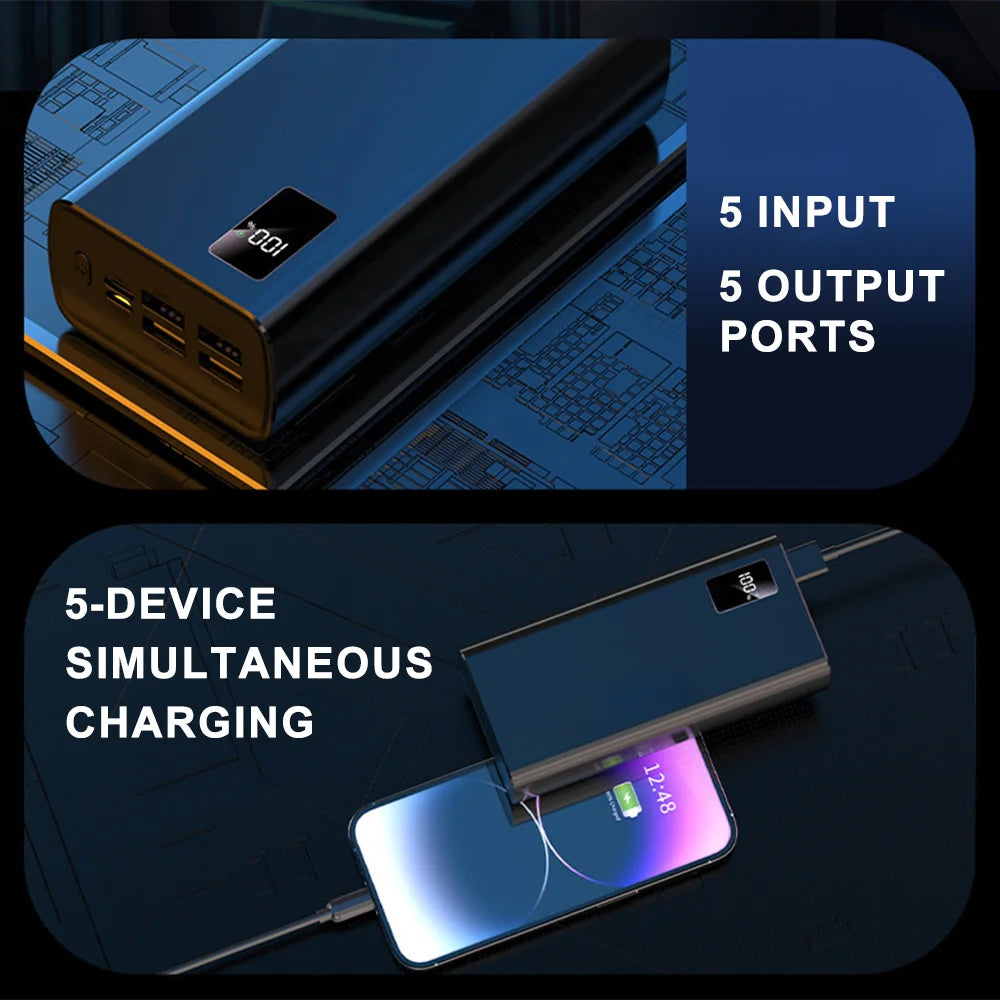 50000mAh Powerbank Tragbares Schnellladegerät mit 4 USB-Ausgängen Externer Akku für Handy Laptop