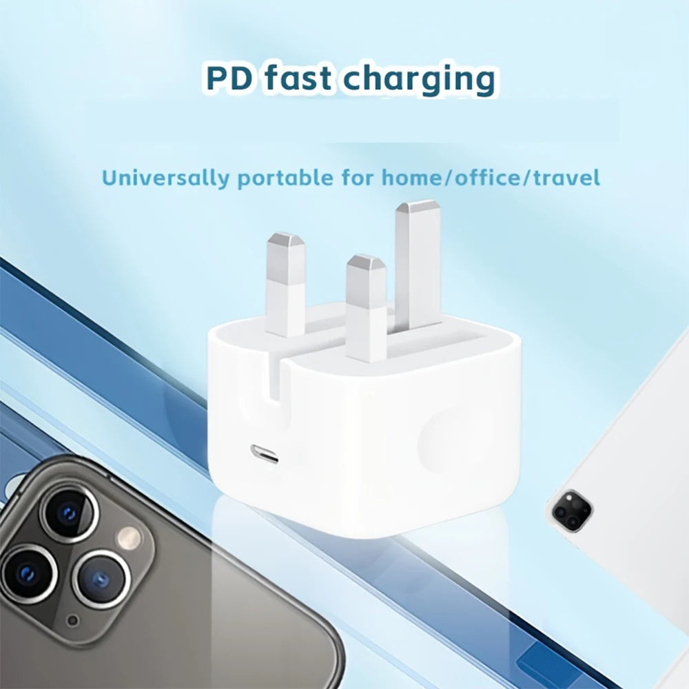 UK Plug Foldable 20W Mobile Phone Adapter With 2m Dual Type-C Mobile Phone Charging Cable