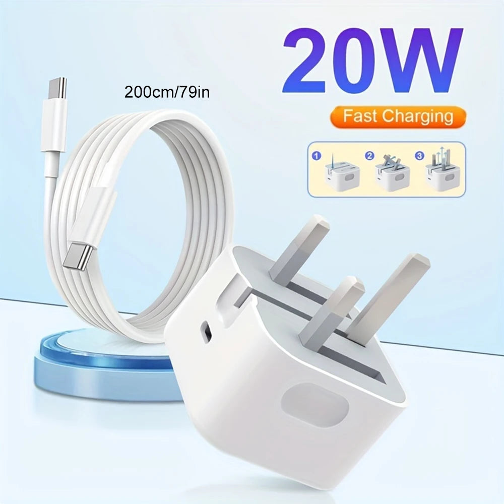 Charger With Phone Cable Mobile Phone Adapter 20W For iPhone 15 16 iPad 9 10 11 iPad Air 4 5 6 Type-C Interface