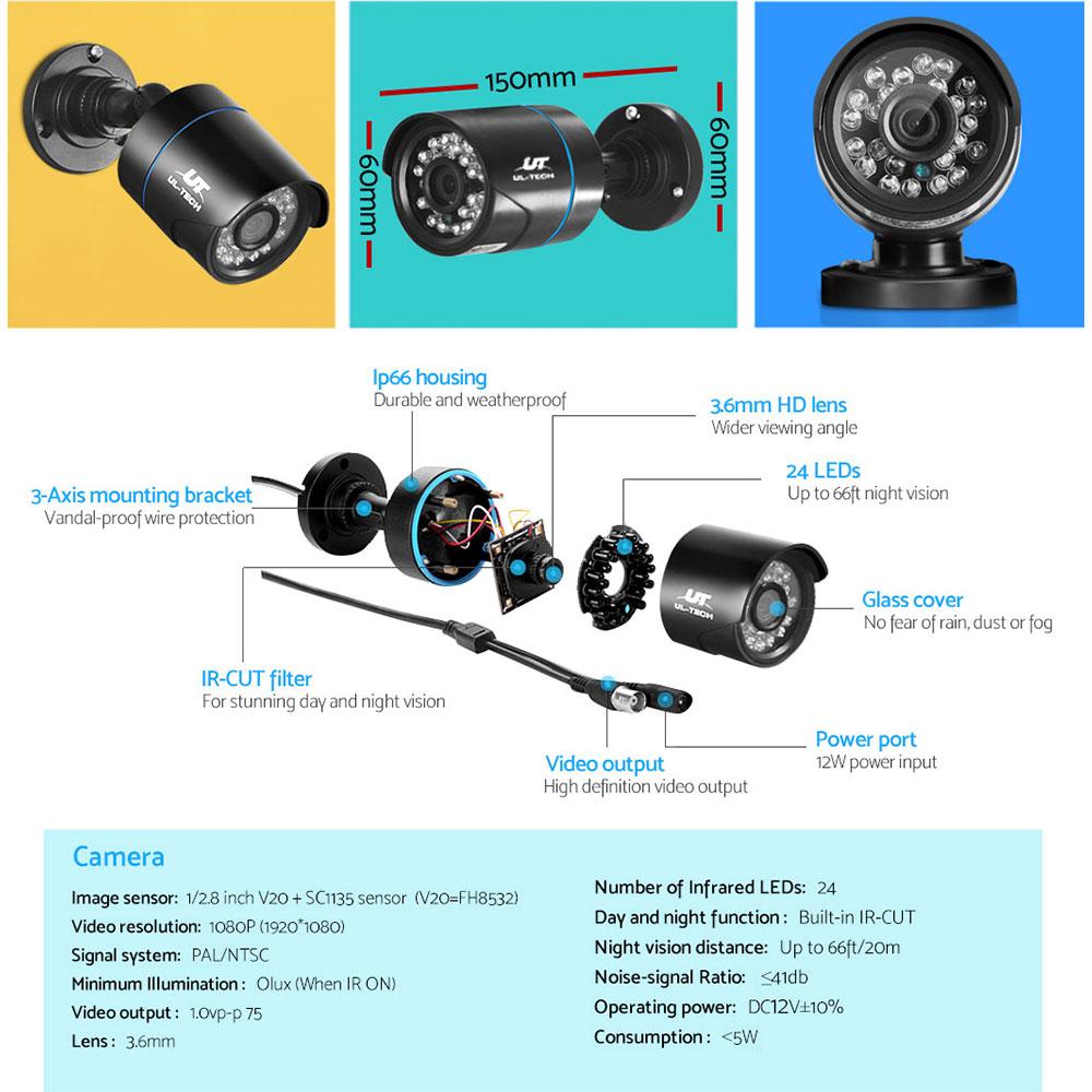UL-TECH 1080P Security Camera System 8CH DVR with 8 CCTV Bullet