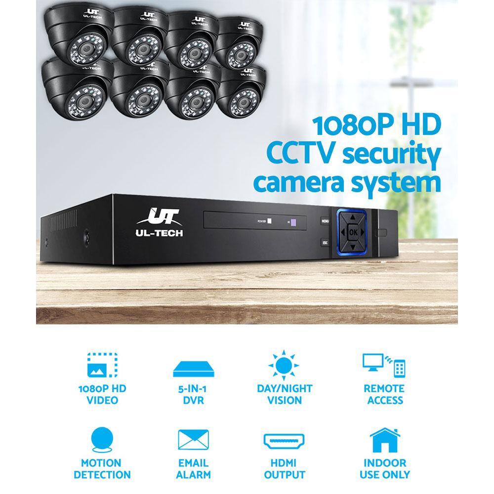 UL-TECH 1080P Security Camera System 8CH DVR with 8 CCTV Dome Cameras