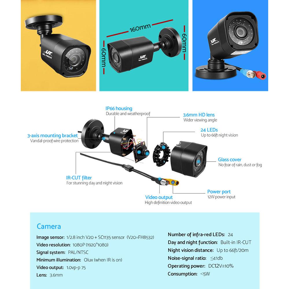 UL-TECH 1080P Security Camera System 8CH DVR with 8 CCTV Square