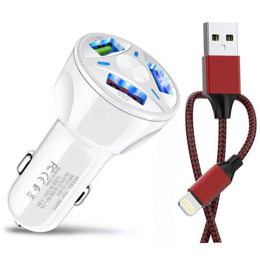 PBG 3-Port Weißes USB-Schnelllade-LED-Autoladegerät und Ladegerät kompatibel für