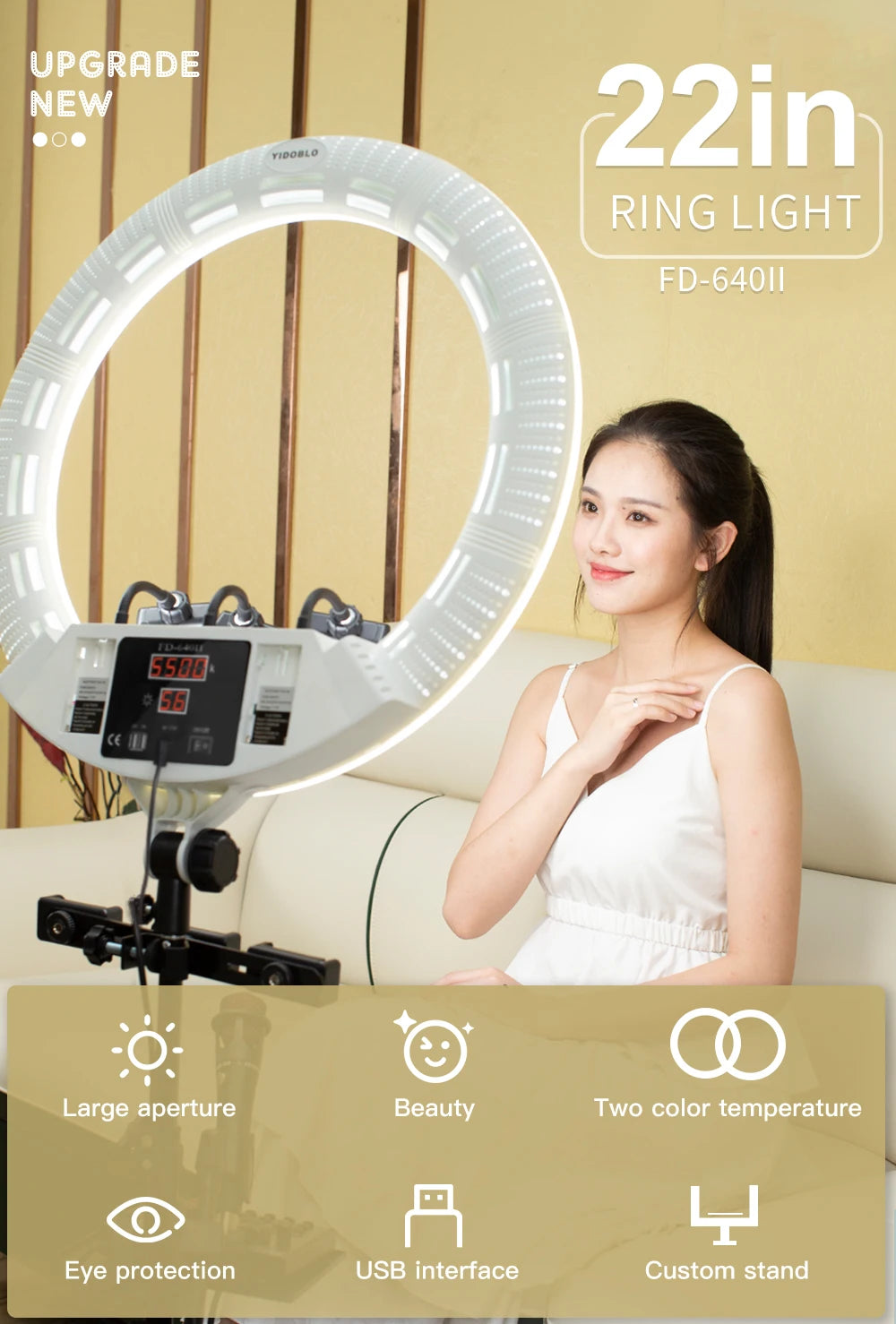 100W 22" Ring lamp 55cm Remote Control Ring Light Kit Super Bright LED Ring Lamp For Makeup Beauty Nail handbag & Tripod FD640