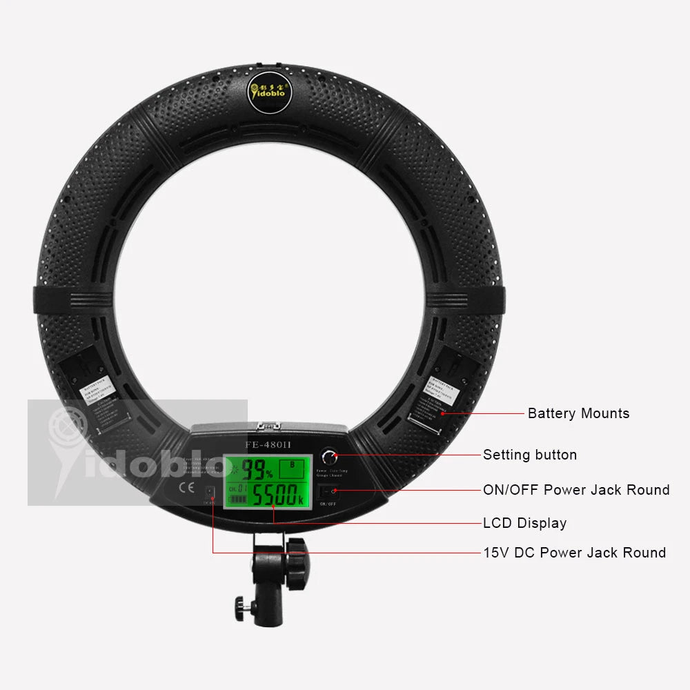 96W Yidoblo FE-480II Dimmable Bi-color Ring Light 480 LED Video Continue Lamp LCD Video Lamp Lighting + 2m Standing + Handbag