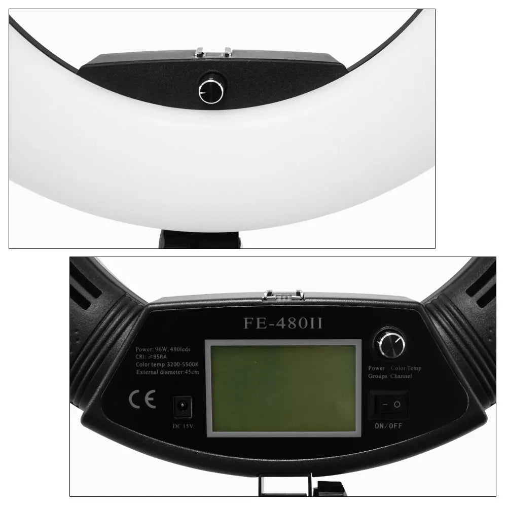 96W Yidoblo FE-480II Dimmable Bi-color Ring Light 480 LED Video Continue Lamp LCD Video Lamp Lighting + 2m Standing + Handbag