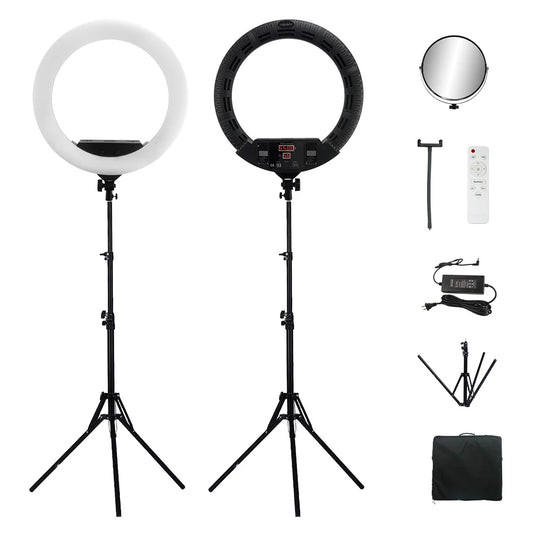 100W 22" Ringleuchte 55cm Fernbedienung Ringlicht-Set Superhelle LED-Ringleuchte für Make-up, Schönheit, Nagelstudio Handtasche & Stativ FD640