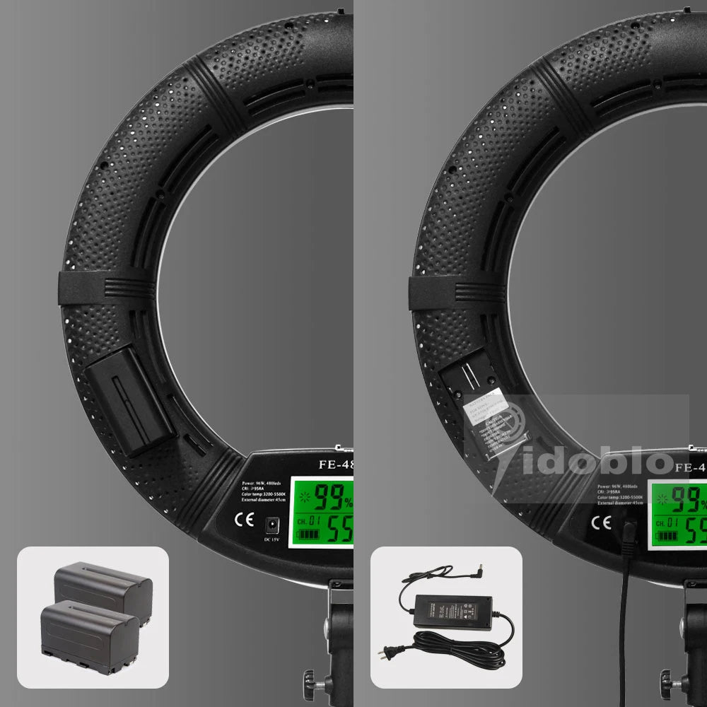 96W Yidoblo FE-480II Dimmable Bi-color Ring Light 480 LED Video Continue Lamp LCD Video Lamp Lighting + 2m Standing + Handbag