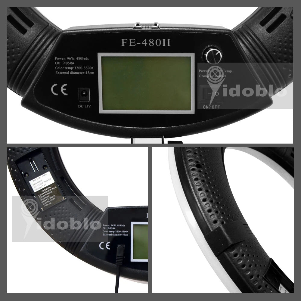 96W Yidoblo FE-480II Dimmable Bi-color Ring Light 480 LED Video Continue Lamp LCD Video Lamp Lighting + 2m Standing + Handbag