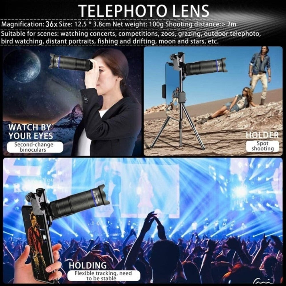 Kit de lentes para teléfono móvil Dragon 36X con trípode