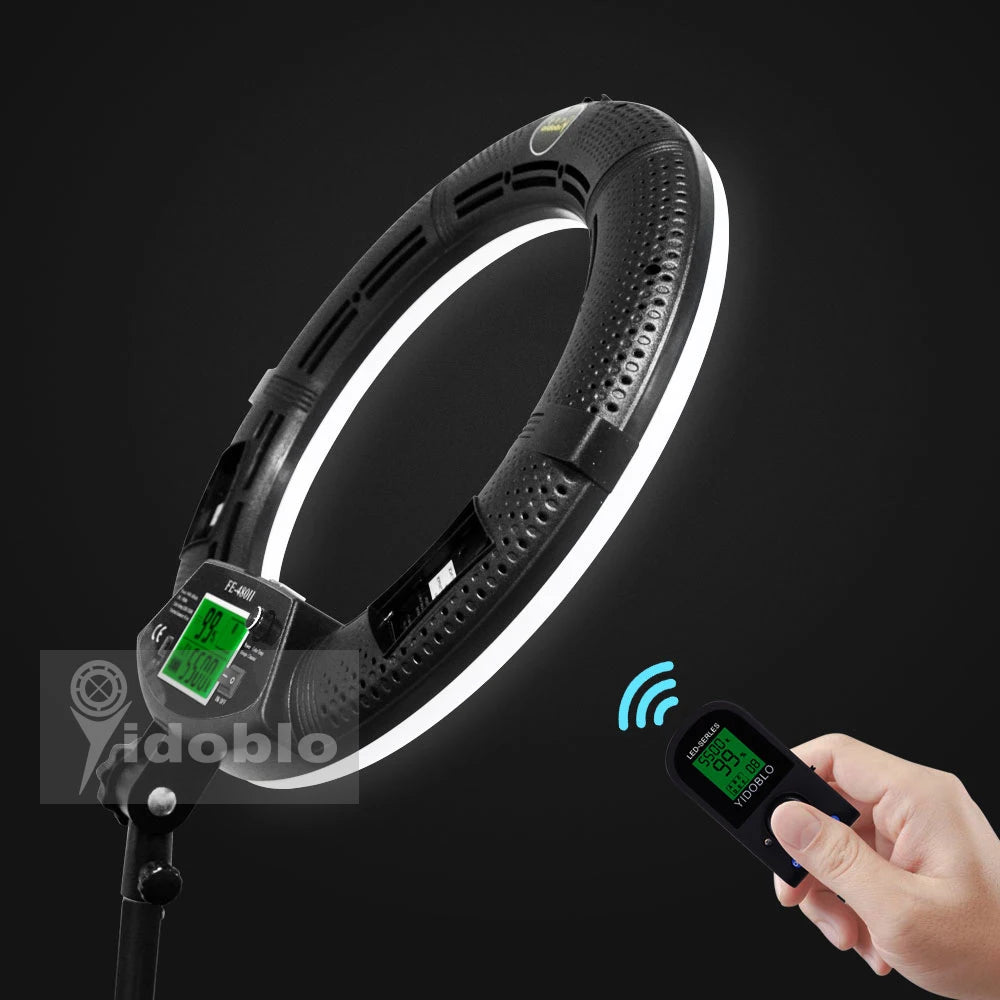96W Yidoblo FE-480II Dimmable Bi-color Ring Light 480 LED Video Continue Lamp LCD Video Lamp Lighting + 2m Standing + Handbag