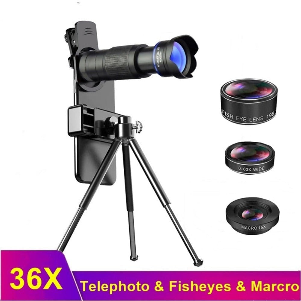 Kit de lentes para teléfono móvil Dragon 36X con trípode