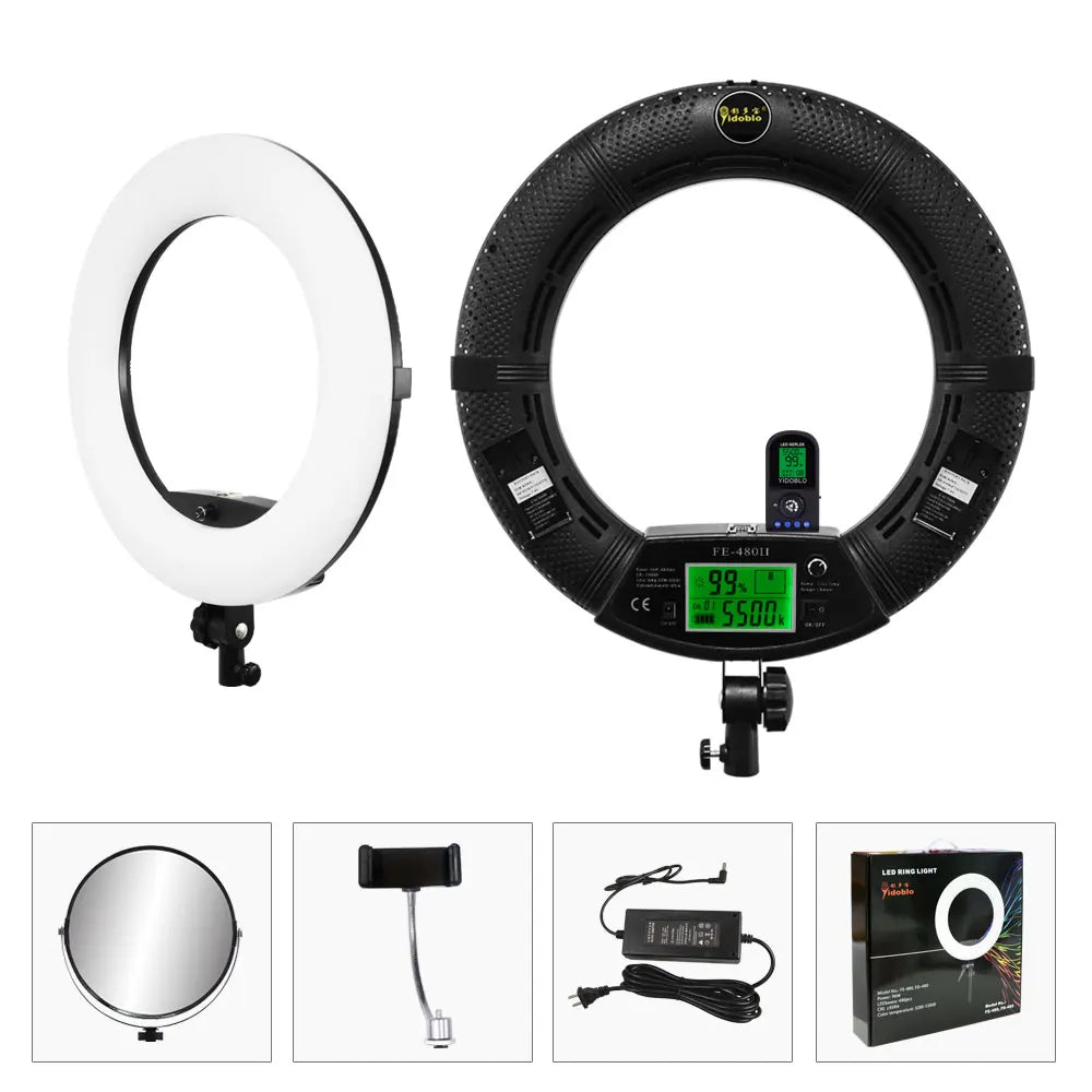 96W Yidoblo FE-480II Dimmable Bi-color Ring Light 480 LED Video Continue Lamp LCD Video Lamp Lighting + 2m Standing + Handbag